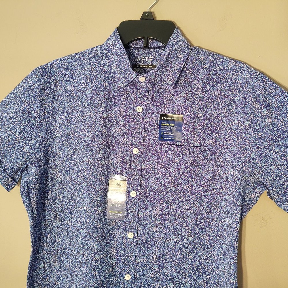 APT. 9 PREMIER FLEX UNTUCKED STANDARD FIT MEN SHORT SLEEVE CASUAL DRESS SHIRT- S - Picture 4 of 6
